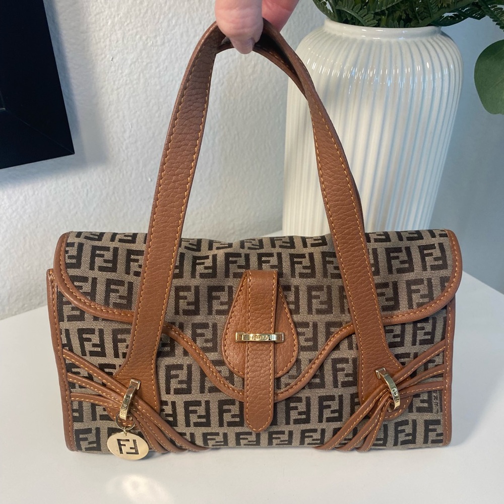 FENDI Zucchino Canvas Shoulder Bag Mini Tote - Picture 12 of 15
